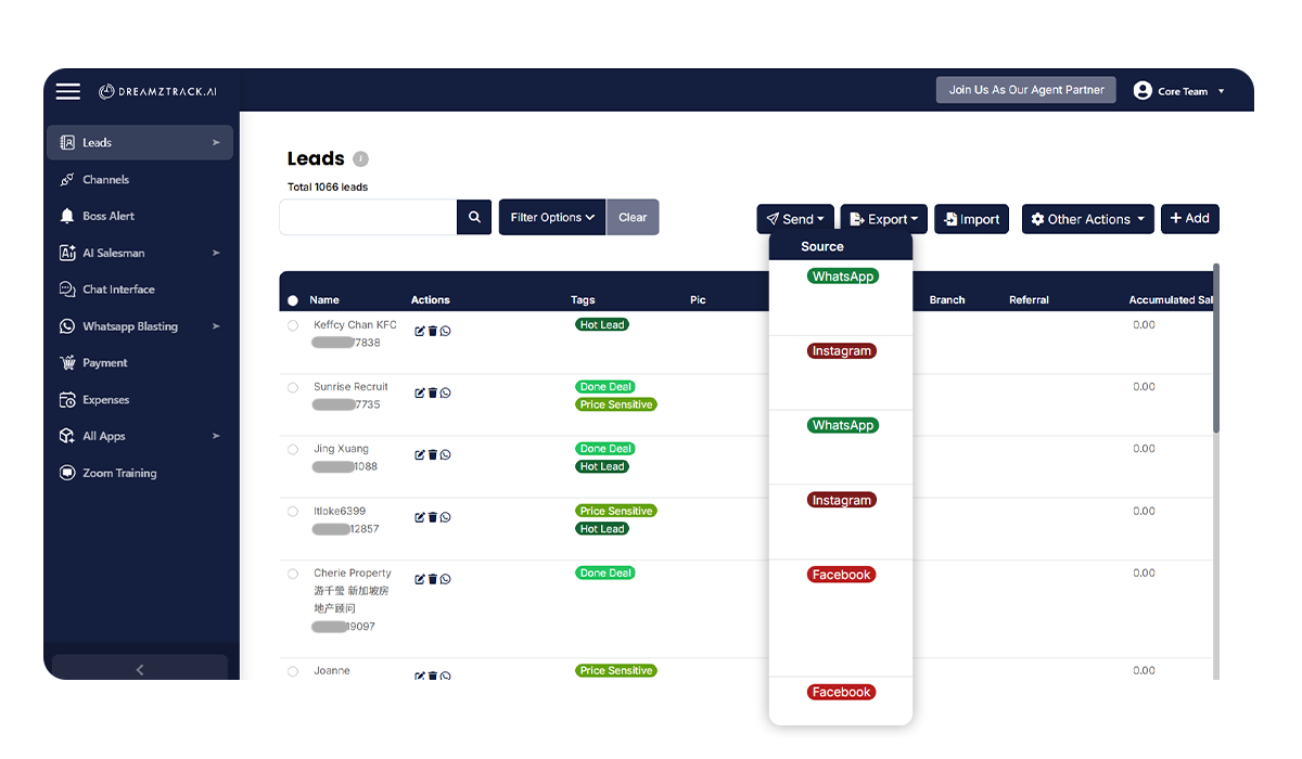 Leads Tracking Feature